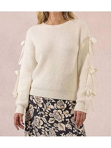 Molly Bracken Softly Knotted Bow Sweater in Off White (view 2)