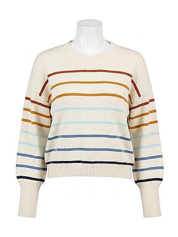 Grace & Lace Crew Neck Striped Sweater in Ivory-Multi Stripe (view 1)