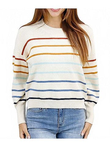 Grace & Lace Crew Neck Striped Sweater in Ivory-Multi Stripe (view 2)