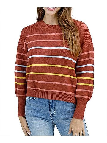 Grace & Lace Crew Neck Striped Sweater in Terracotta Stripe (view 2)