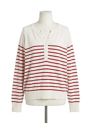 Molly Bracken Henley Pullover Sweater in Red And White (view 1)