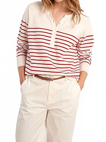 Molly Bracken Henley Pullover Sweater in Red And White (view 2)