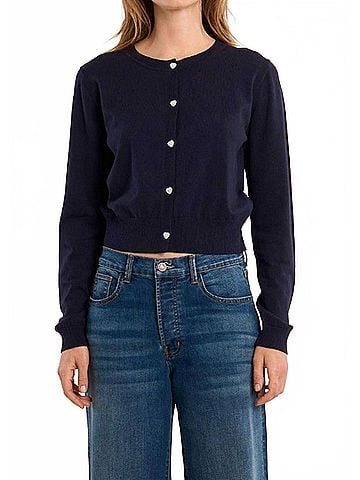 Molly Bracken Heart Buttons Cardigan in Navy Blue (view 2)