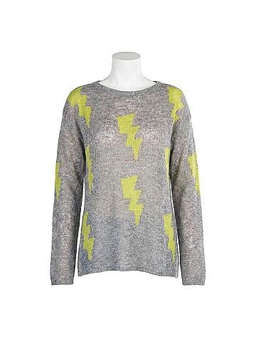 Elan Crew Neck Lightning Bolt Sweater in Grey/Lime (view 1)