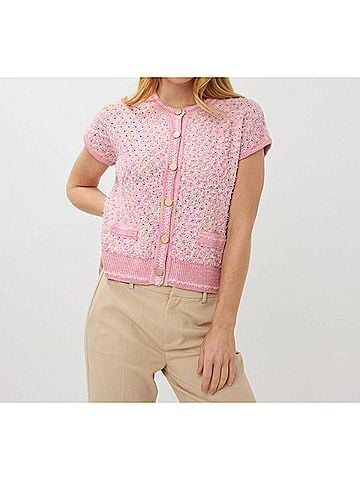 ESQUALO Fie Fancy Knit Short Sleeve Cardigan in Rose (view 2)