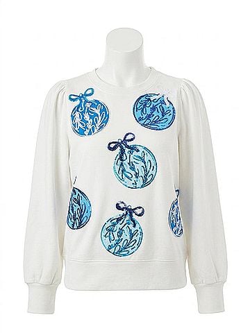 Mary Square Kelly Crew Neck Sweatshirt in Blue Ornaments (view 1)