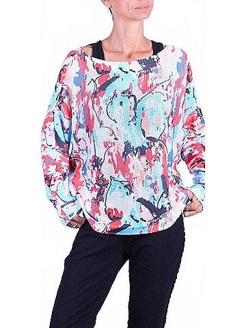 GiGi Moda Paint Splash Print Daria Batwing Sweater in White (view 2)