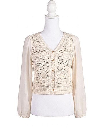 GiGi Moda La Grazia Crochet Cardigan in Beige (view 1)