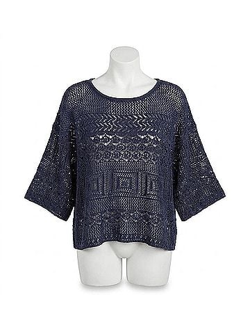 Molly Bracken Ella Crochet Sweater in Navy (view 1)