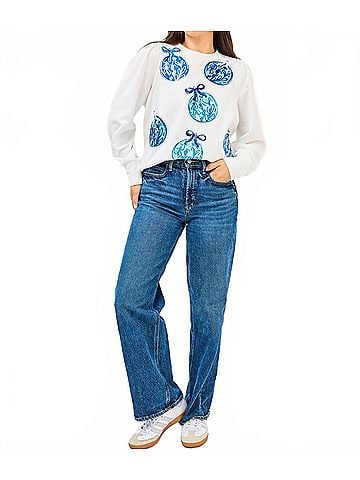 Mary Square Kelly Crew Neck Sweatshirt in Blue Ornaments (view 2)