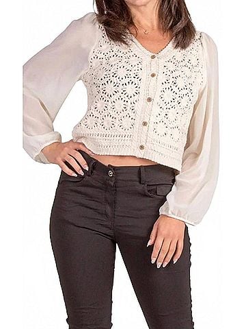 GiGi Moda La Grazia Crochet Cardigan in Beige (view 2)