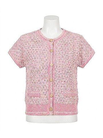 ESQUALO Fie Fancy Knit Short Sleeve Cardigan in Rose (view 1)
