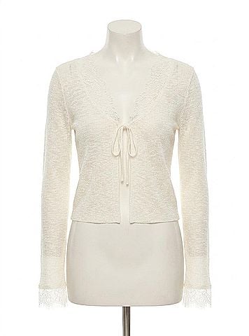 Molly Bracken Women's Front Tie Lace Cardigan in Off White (view 1)