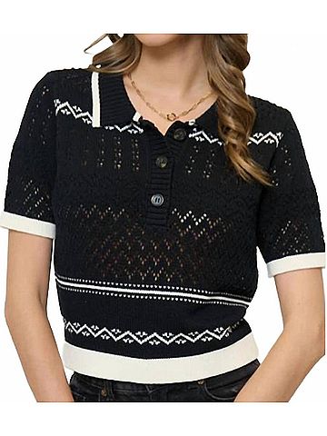 Central Park West North Nautical Short Sleeve Polo Top in Black (view 2)