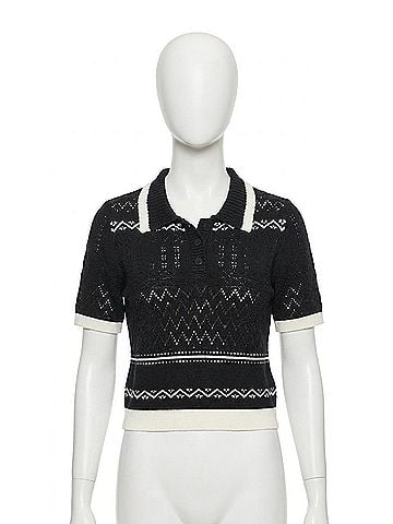 Central Park West North Nautical Short Sleeve Polo Top in Black (view 1)