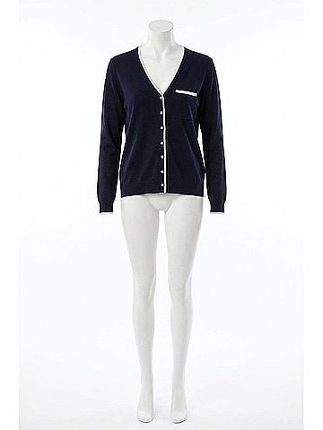 Minnie Rose V Neck Cardigan With Tipping in Navy/White (view 1)