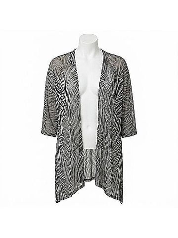 R&M Richards Open Front Sheer Cardigan in Black (view 1)