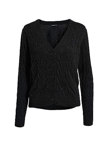 Minnie Rose Women's Cable Knit Cardigan in Black (view 2)