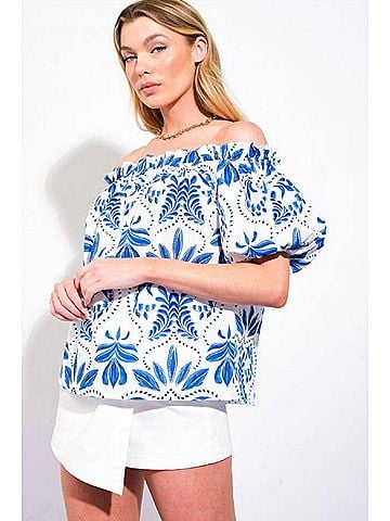Flying Tomato Santorini Breeze Top in Blue (view 2)