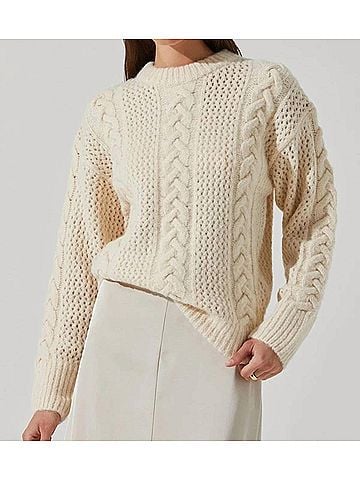 Astr Lisbeth Cable Knit Sweater in Cream (view 2)