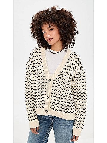 Closed V Neck Cardigan in Witherit Beige (view 2)