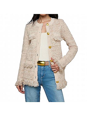 L'Agence Kastoria Fringe Cardigan in Natural Multi Boucle (view 2)