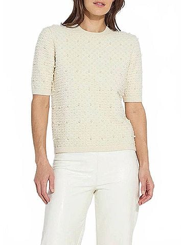 Lyssé Valentina Pearl Short Sleeve Sweater in Icing (view 2)