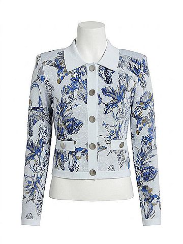 L'Agence Osiris Jacquard Cardigan in Grey Multi Watercolor Butterfly (view 1)