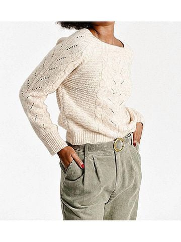 Molly Bracken Cable Knit Sweater in Beige (view 2)