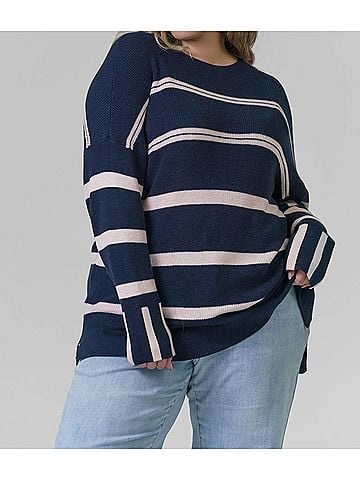 Nic + Zoe Opposites Attract Sweater - Plus Size in Indigo (view 2)