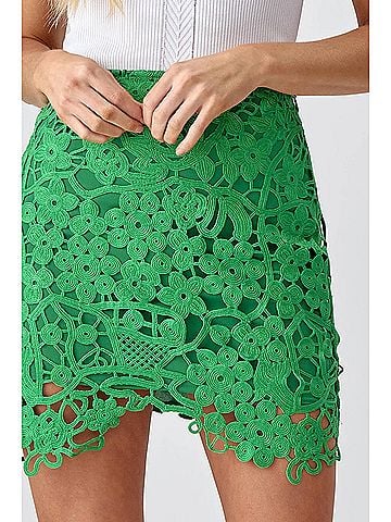 Adelyn Rae Janine Crochet Lace Mini Skirt in Green (view 2)