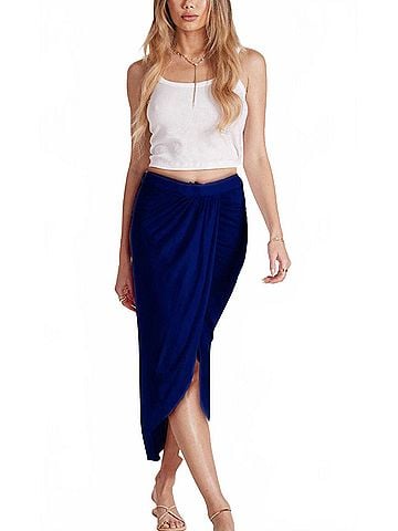Bobi Women's Draped Midi Skirt in Navy Blue (view 2)
