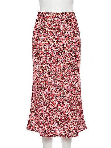 Gilli Evan Floral Satin Midi Skirt in Pink (view 1)
