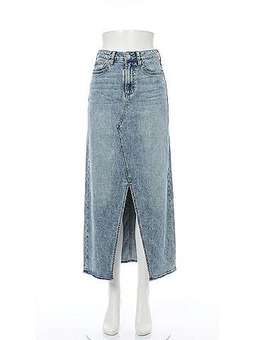 Dear John Vianna Clean Hem Front Slit Denim Skirt in Blue (view 1)