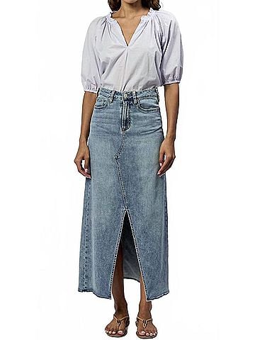 Dear John Vianna Clean Hem Front Slit Denim Skirt in Blue (view 2)