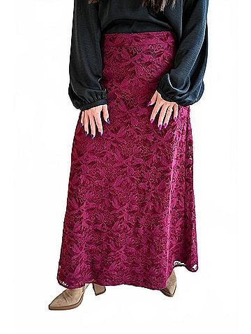 FRNCH Mermaid Avenue Lace Maxi Skirt in Deep Wine (view 2)