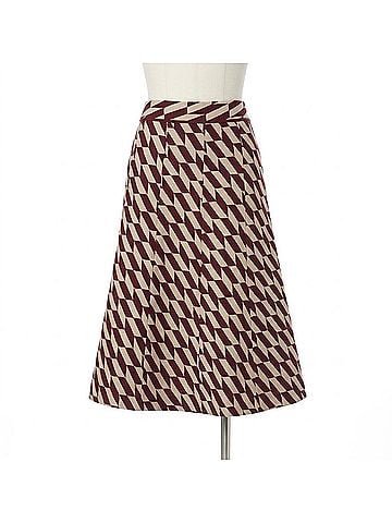 Lucy Paris Katalina Geometric Knit Midi Skirt in Burgundy Cream (view 1)