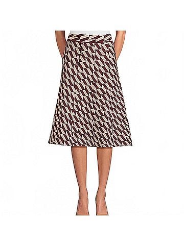 Lucy Paris Katalina Geometric Knit Midi Skirt in Burgundy Cream (view 2)