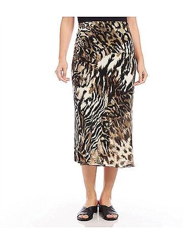 Karen Kane Anna Animal Print Bias Cut Midi Skirt in Shadow Animal Print (view 2)