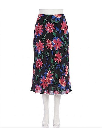 Karen Kane Francesca Floral Print Bias Cut Midi Skirt in Black, Blue, Green, Pinks (view 1)
