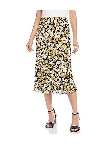 Karen Kane Gia Floral Midi Skirt in Gold, White, Black (view 2)