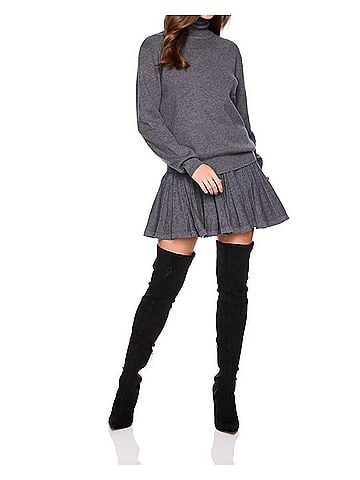 Susana Monaco Pointelle Sweater Skirt in Grey Melange Grey (view 2)