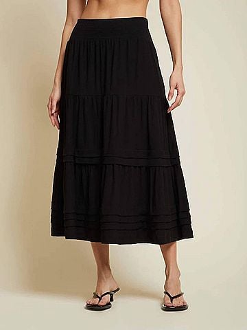 NATION LTD Janine Tiered Midi Skirt in Jet Black (view 2)