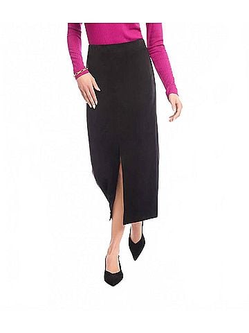 Karen Kane Faux Suede Front Slit Skirt in Black (view 2)