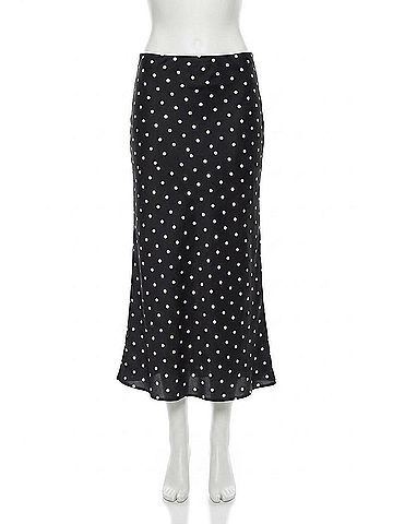 Le Lis Dreamy Dot Mid Rise Maxi Skirt in Black (view 1)