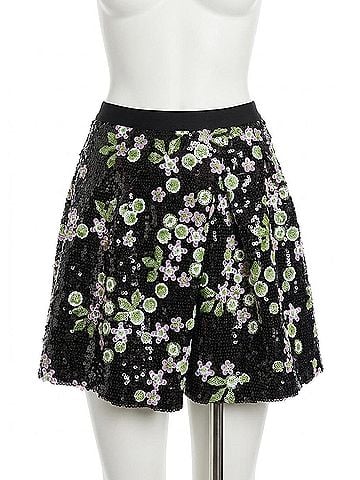 Essentiel Antwerp Sequin Embellishments Tulip Shape Mini Skirt in Black/Green/Pink (view 1)