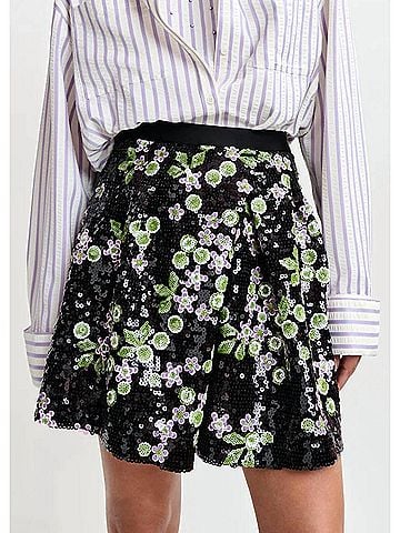 Essentiel Antwerp Sequin Embellishments Tulip Shape Mini Skirt in Black/Green/Pink (view 2)