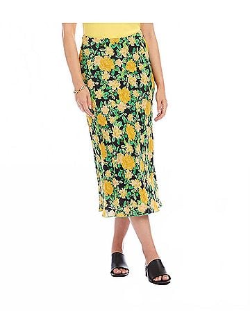 Karen Kane Bias Cut Midi Skirt in Floral Print (view 2)