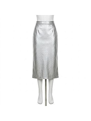 Vince Camuto Shimmering Midi Skirt in Silver (view 1)