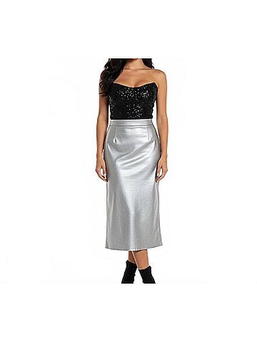 Vince Camuto Shimmering Midi Skirt in Silver (view 2)